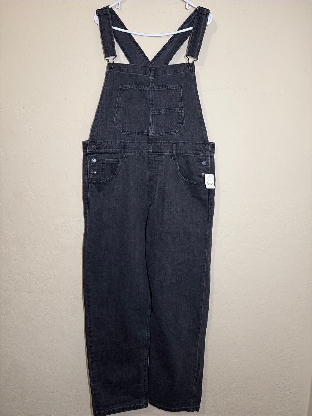Free People Black Denim Bib Overalls
